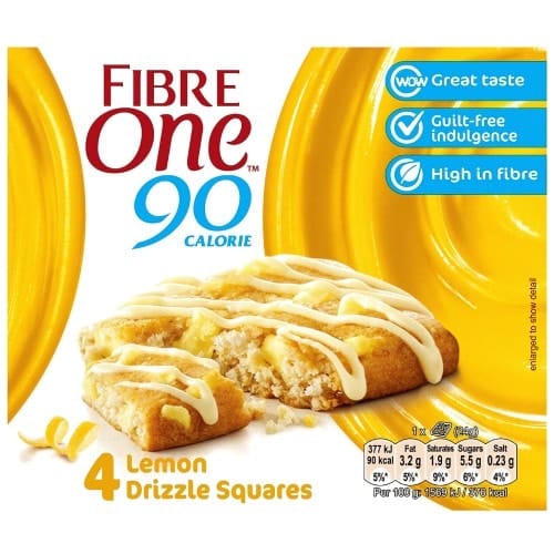 Fibre One 90 Calorie Lemon Drizzle Squares (4 x 24g)