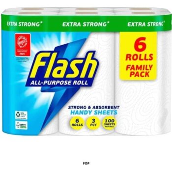 Flash All Purpose Handy Kitchen Towels 3 Ply 100 Sheets 6 Rolls