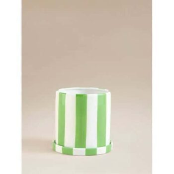 George Home Green Striped Plant Pot 15.5x14.5cm