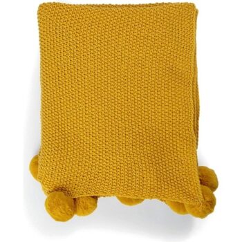 George Home Yellow Knitted Pom Pom Throw