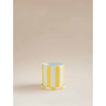 George Home Yellow Striped Plant Pot 15.5x14.5cm