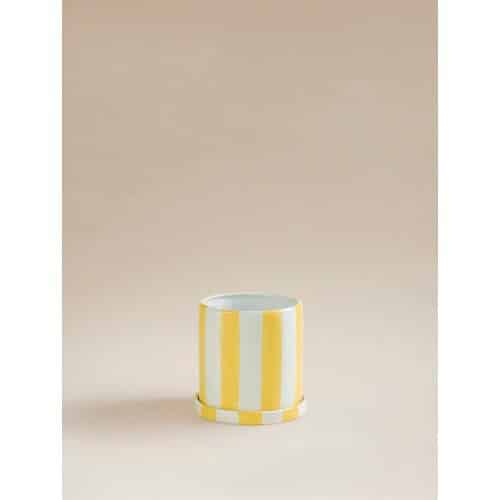 George Home Yellow Striped Plant Pot 15.5x14.5cm