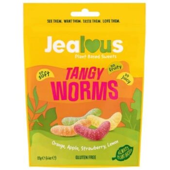 Jealous Sweets Tangy Worms Plant-based Gummy Sweets Apple Lemon Strawberry & Orange (125g)