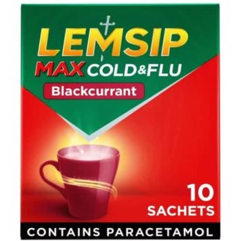 Lemsip Max Cold & Flu Blackcurrant Sachets Paracetamol (10)