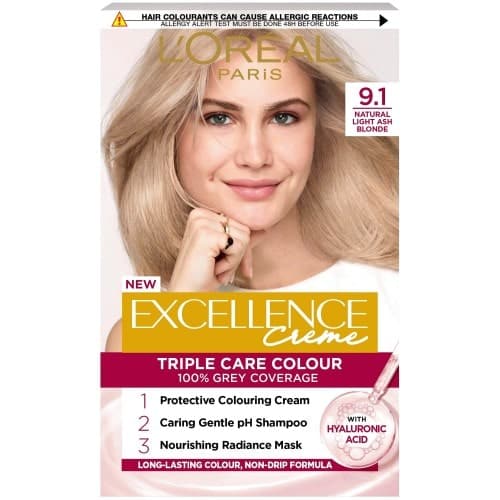 L'Oreal Paris Excellence Creme Permanent Hair Dye Natural Light Ash Blonde 9.1