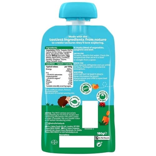 Nature Spaghetti Bolognese Pouch 10+ Months Baby Food Heinz (180g)
