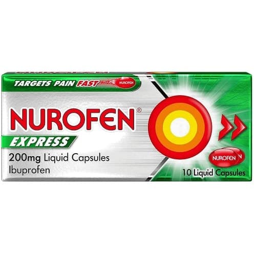 Nurofen Express Ibuprofen Liquid Capsules Pain Relief (10 x 200mg)