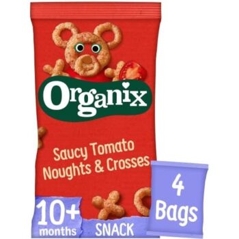 Organix Tomato Noughts & Crosses Organic Finger Food Toddler Snack Corn Puffs Multipack (4 x 15g)