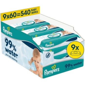 Pampers 99% Water Baby Wipes 9x60 Wipes