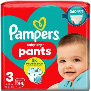 Pampers Baby-Dry Nappy Pants Size 3 Essential Pack (44 x 6kg, 11kg)