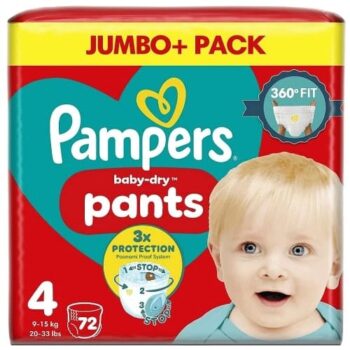 Pampers Baby-Dry Nappy Pants Size 4 Jumbo+ Pack (72 x 9kg, 15kg)