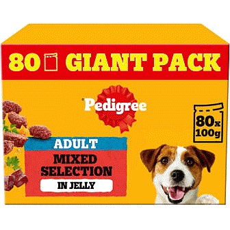 Pedigree Adult Wet Dog Food In Jelly Mixed Selection Mega Pack (80 x 100g)