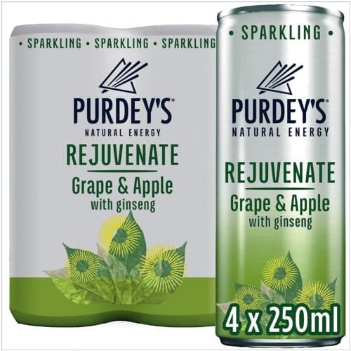Purdey's Natural Energy Rejuvenate Grape & Apple Drink with Ginseng (4 x 250ml)