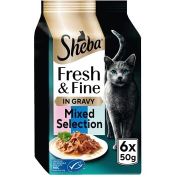 Sheba Fresh & Fine Salmon & Tuna in Gravy Wet Cat Food Pouches (6 x 50g)