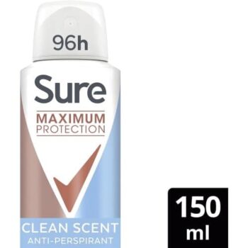 Sure Maximum Protection Clean Scent Antiperspirant Aerosol (150ml)