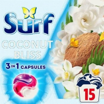 Surf 3 In 1 Laundry Washing Detergent Capsules Coconut Bliss 15 Washes (259.5g)