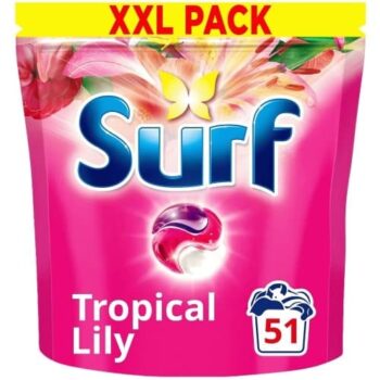 Surf 3 in 1 Laundry Washing Detergent Capsules Tropical Lily 51 Washes (882g)