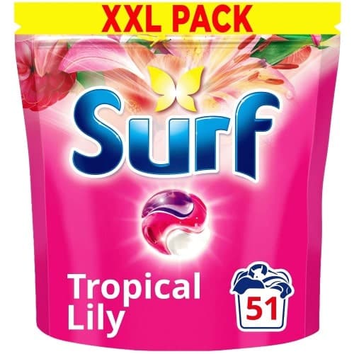 Surf 3 in 1 Laundry Washing Detergent Capsules Tropical Lily 51 Washes (882g)