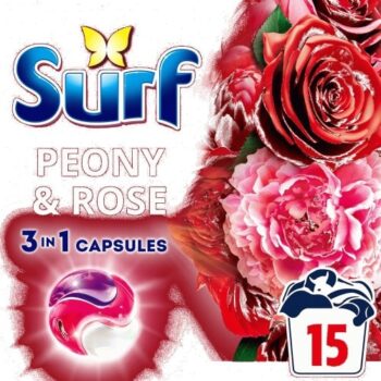 Surf Peony & Rose 3 in 1 Laundry Washing Detergent Capsules 15 Washes