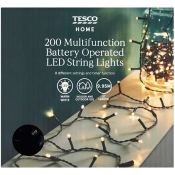 Tesco 200 Battery Warm White Timer LED Christmas Lights