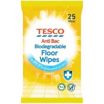 Tesco Antibacterial Biodegradable Floor Wipes Lemon (25)