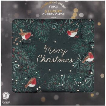 Tesco Luxury Green Foliage Christmas Cards