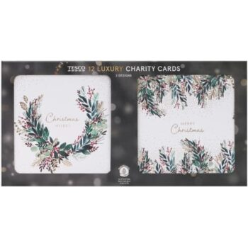 Tesco Luxury Green Wreath Christmas Cards
