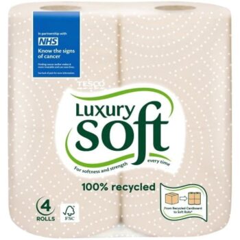 Tesco Luxury Soft 100% Recycled Toilet Tissue 4 Rolls