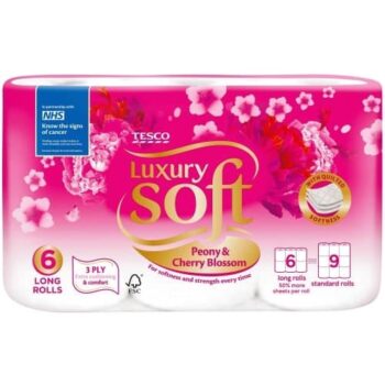 Tesco Luxury Soft Peony & Cherry Blossom 6 Long Rolls