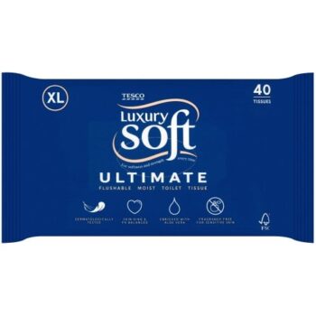 Tesco Luxury Soft Ultimate XL Flushable Moist Toilet Tissues (40)
