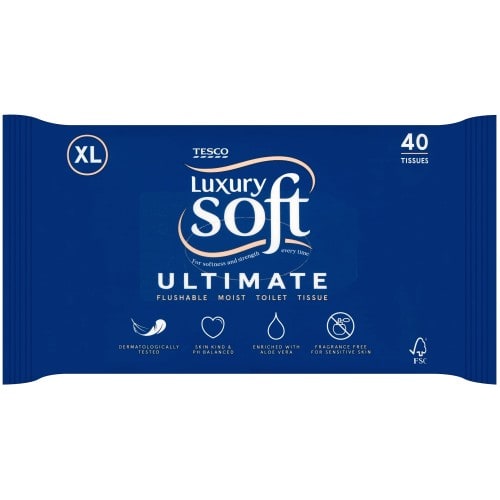 Tesco Luxury Soft Ultimate XL Flushable Moist Toilet Tissues (40)