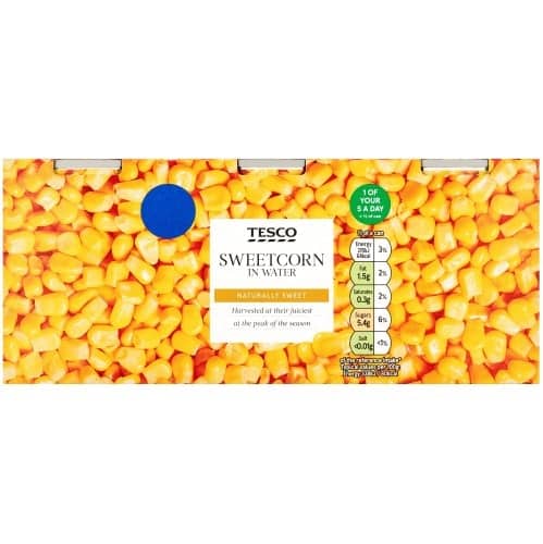TESCO NATURALLY SWEET SWEETCORN IN WATER (3 x 200g)