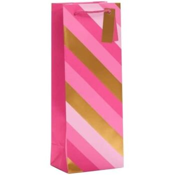 Tesco Pink and Gold Striped Bottle Bag
