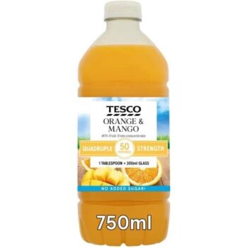 Tesco Quadruple Strength Orange & Mango Squash No Added Sugar (750ml)