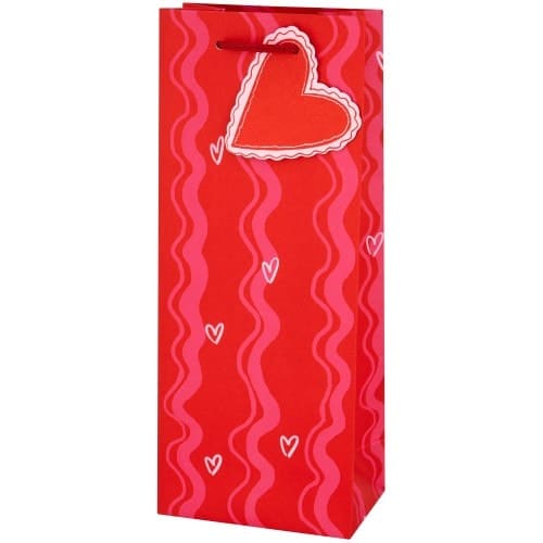 Tesco Valentines Swirls and Bows Red Bottle Bag