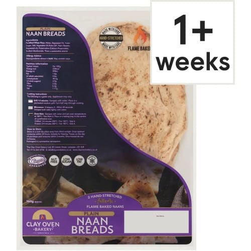 The Clay Oven Bakery Plain Naan Bread (2 x 360g)
