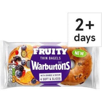 Warburtons 4 Soft & Sliced Fruity Thin Bagels with Orange & Raisin