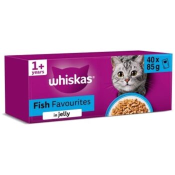 Whiskas 1+ Adult Wet Cat Food Pouches Fish Selection in Jelly (40 x 85g)