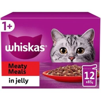 Whiskas 1+ Adult Wet Cat Food Pouches Meaty Meals in Jelly (12 x 85g)