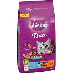 Whiskas 1+ DUO Surf & Turf Dry Cat Food (1.9kg)
