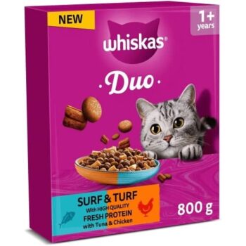 Whiskas 1+ DUO Surf & Turf Dry Cat Food (800g)