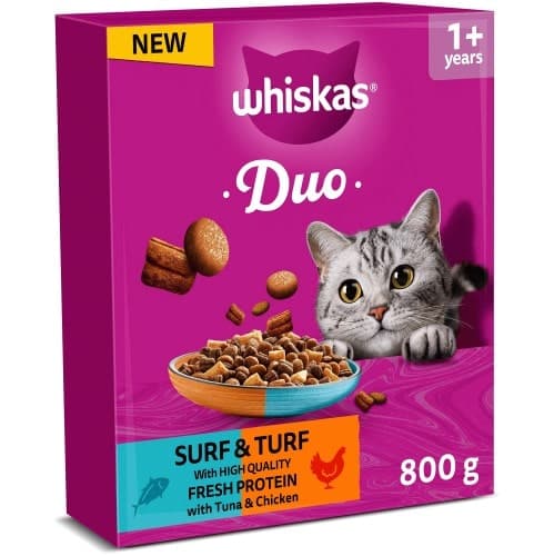 Whiskas 1+ DUO Surf & Turf Dry Cat Food (800g)