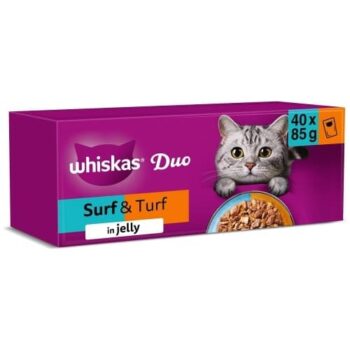 Whiskas 1+ Duo Surf & Turf Wet Cat Food Pouches in Jelly Adult (40 x 85g)