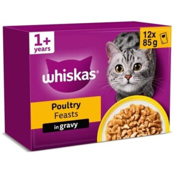 Whiskas Adult 1+ Poultry Feasts Wet Cat Food Pouches in Gravy (12 x 85g)