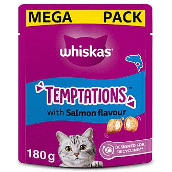 Whiskas TEMPTATIONS Adult Cat Treats with Salmon flavour (180g)