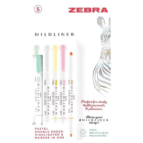 Zebra Mildliner Double Ended Highlighter Assorted Pastel (5)