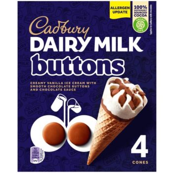 Cadbury Dairy Milk Buttons Ice Cream Cones 4 (4 x 100ml)