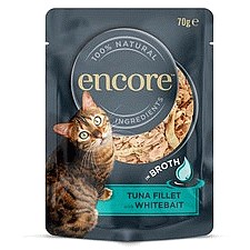 Encore Wet Adult Cat Food Tuna Fillet With Whitebait In Broth Pouches (16 x 70g)