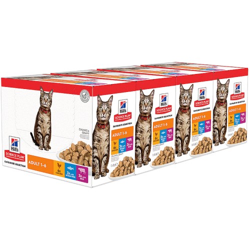 Hill's Science Plan Wet Adult Cat Food Chicken Beef And Ocean Fish Pouches (48 x 85g)