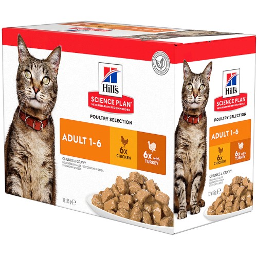 Hill's Science Plan Wet Adult Cat Food Multipack Chicken And Turkey Pouch (12 x 85g)